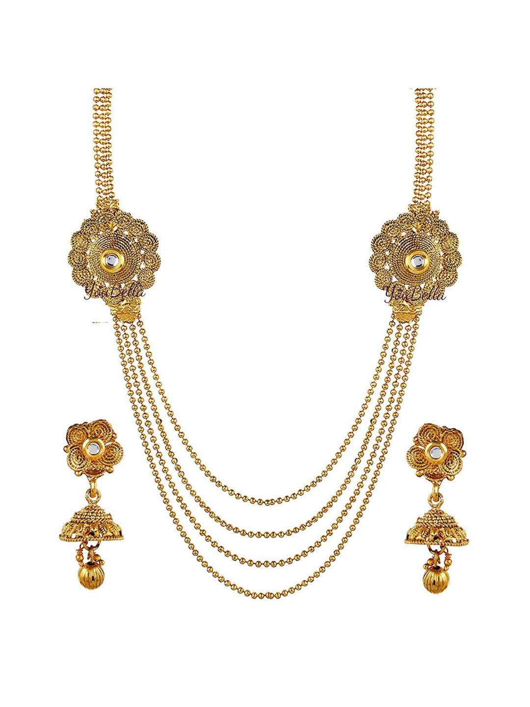 YouBella Jewellery Gold Plated Necklace Jewellery Set and Bangles Combo for Girls and Women (Multi-Color) (YBNK_50166)