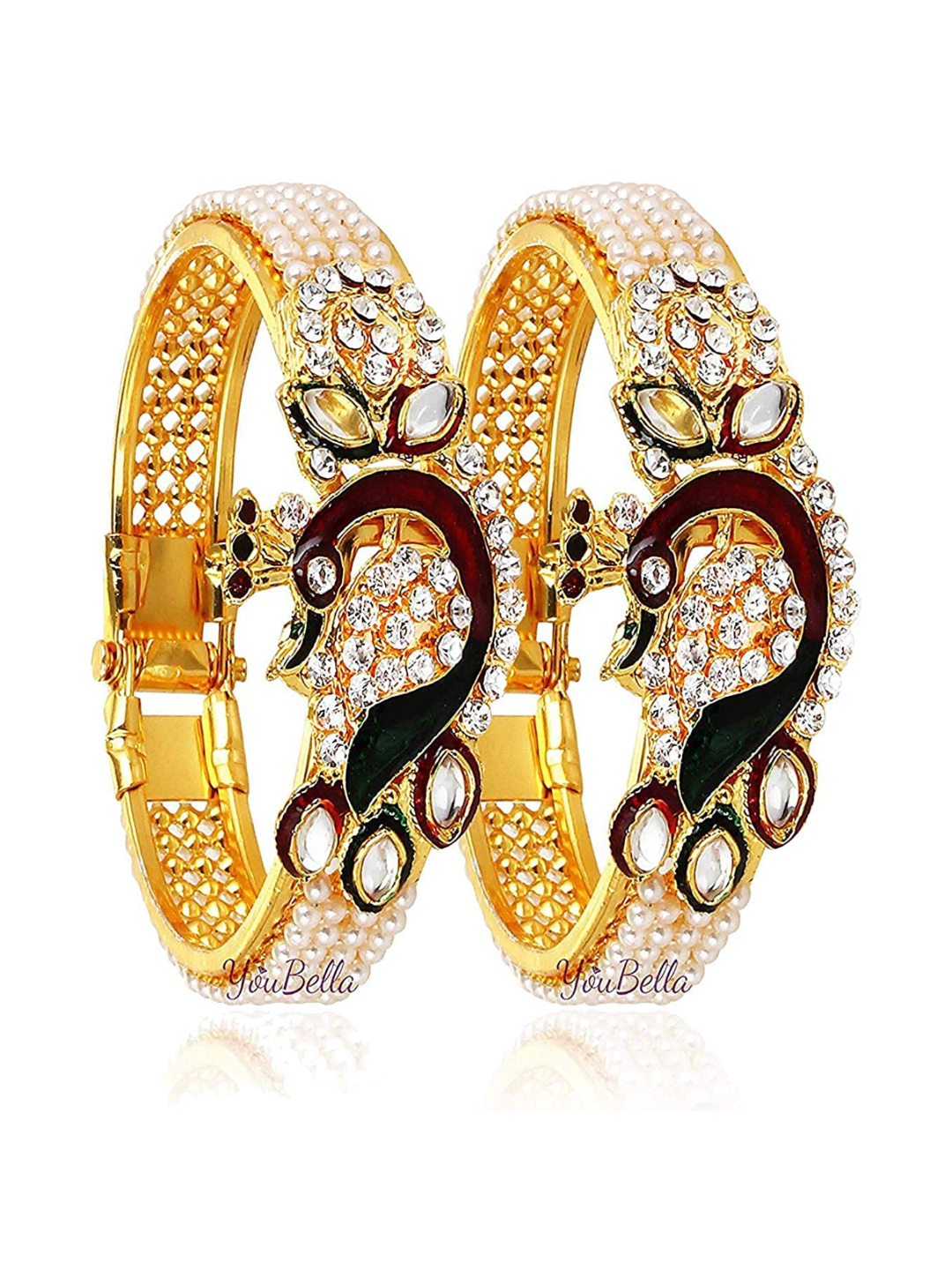 YouBella Jewellery Gold Plated Necklace Jewellery Set and Bangles Combo for Girls and Women (Multi-Color) (YBNK_50166)