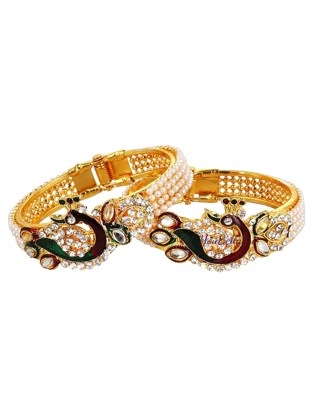 YouBella Jewellery Gold Plated Necklace Jewellery Set and Bangles Combo for Girls and Women (Multi-Color) (YBNK_50166)