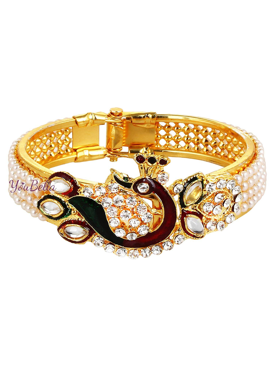 YouBella Jewellery Gold Plated Necklace Jewellery Set and Bangles Combo for Girls and Women (Multi-Color) (YBNK_50166)