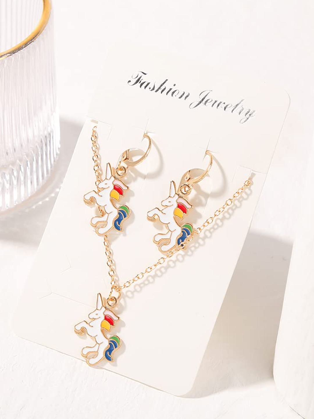 YouBella Jewellery Gold Plated Unicorn Necklace Jewellery Set with Earrings for Girls and Women (Multicolor) (YBNK_50173)