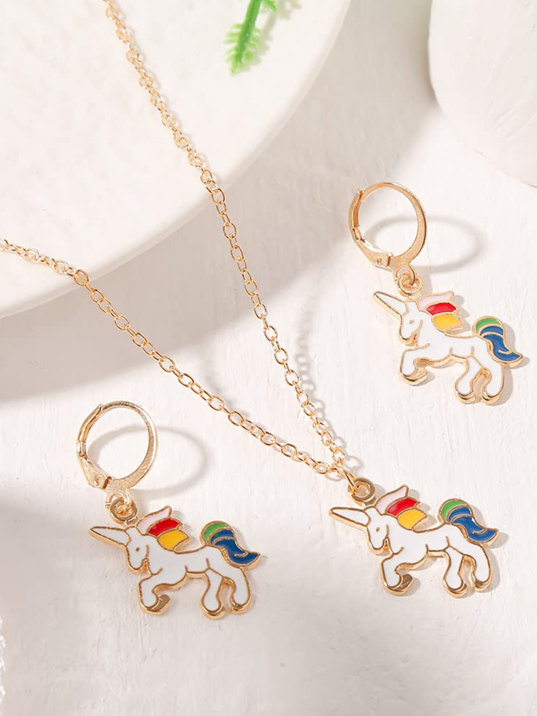 YouBella Jewellery Gold Plated Unicorn Necklace Jewellery Set with Earrings for Girls and Women (Multicolor) (YBNK_50173)