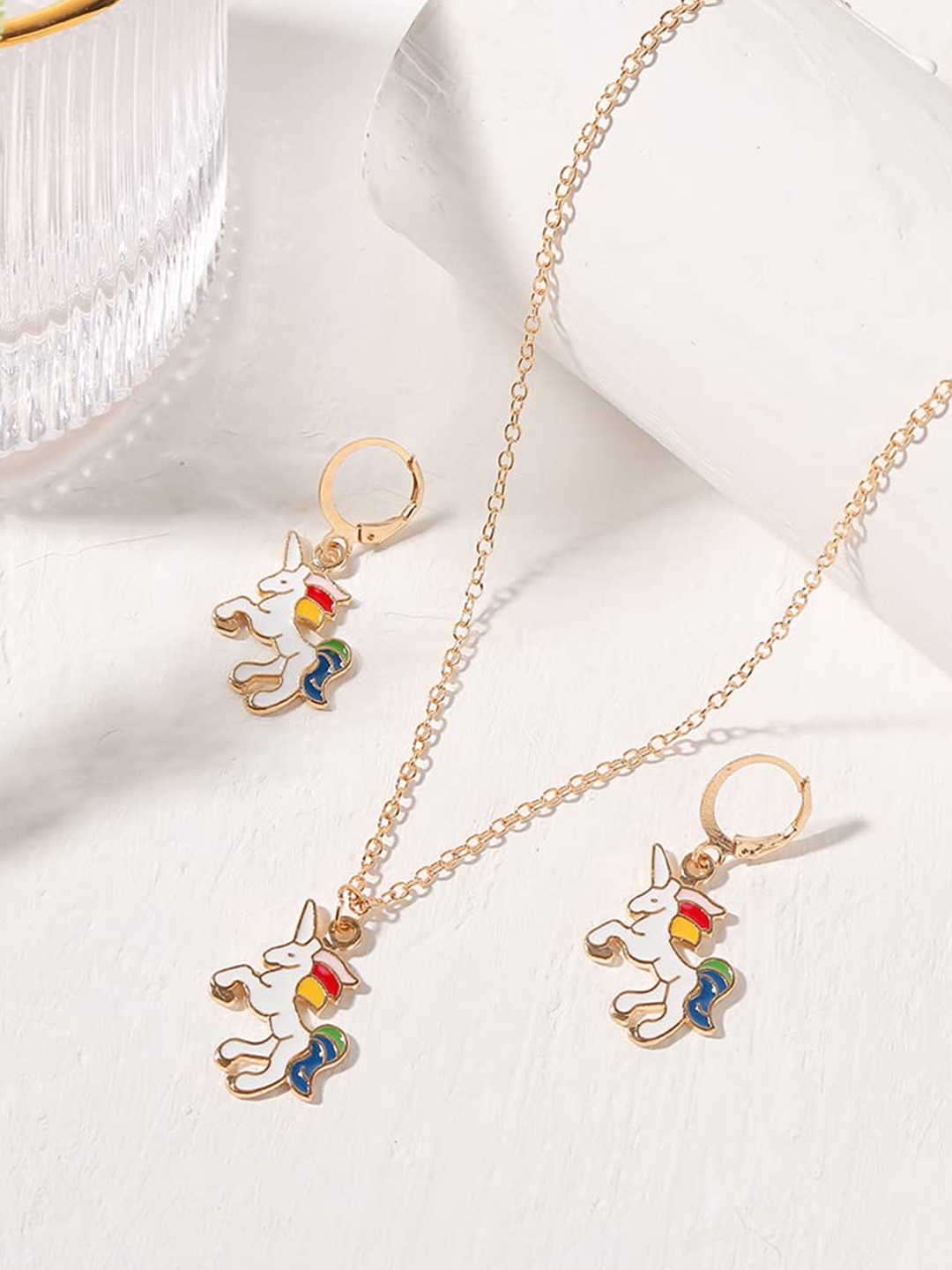 YouBella Jewellery Gold Plated Unicorn Necklace Jewellery Set with Earrings for Girls and Women (Multicolor) (YBNK_50173)