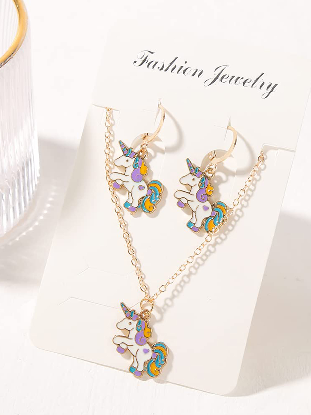YouBella Jewellery Gold Plated Unicorn Necklace Jewellery Set with Earrings for Girls and Women (Multicolor) (YBNK_50174)