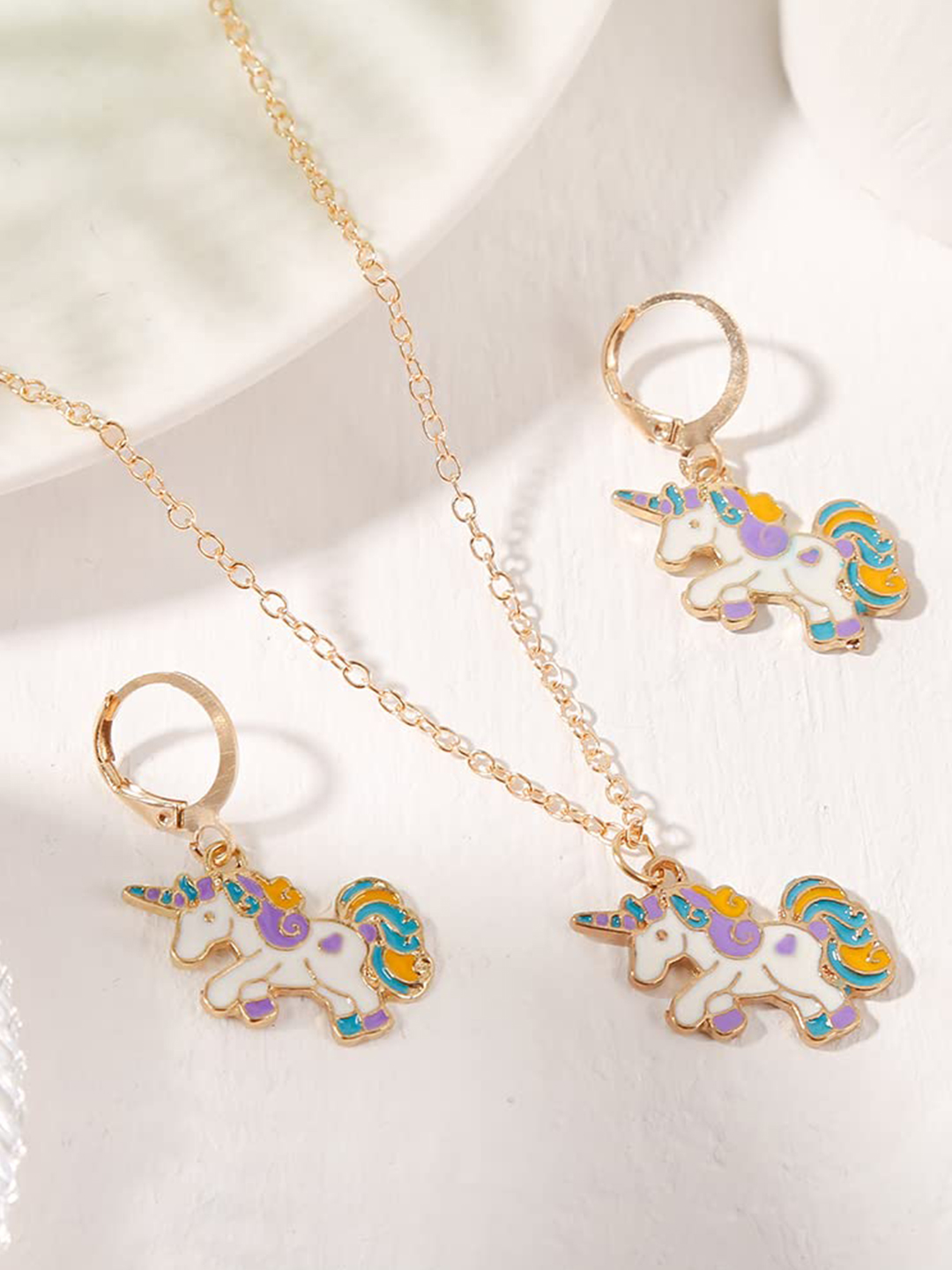 YouBella Jewellery Gold Plated Unicorn Necklace Jewellery Set with Earrings for Girls and Women (Multicolor) (YBNK_50174)