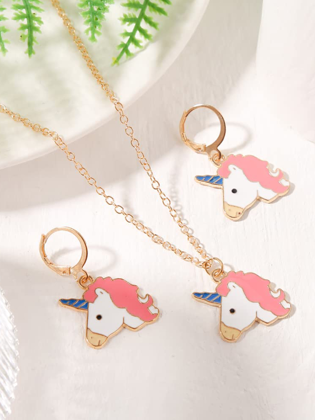 YouBella Jewellery Gold Plated Unicorn Necklace Jewellery Set with Earrings for Girls and Women (Multicolor) (YBNK_50175)