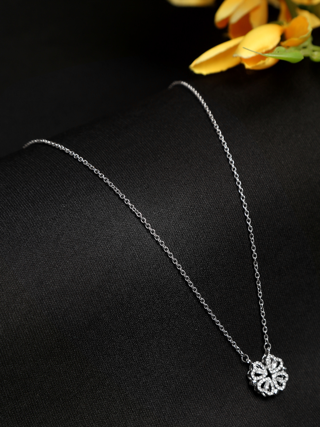 YouBella Jewellery Silver Plated Crystal Studded Necklace for Girls and Women (Silver) (YBNK_50176)