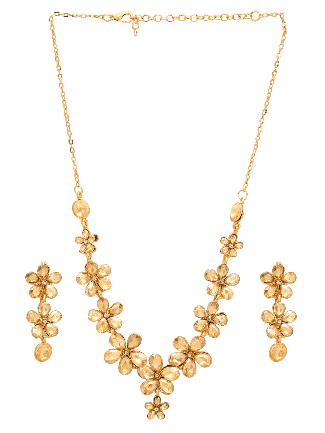 YouBella Gold-Plated Brown Floral Crystal Studded & Beaded Jewellery Set