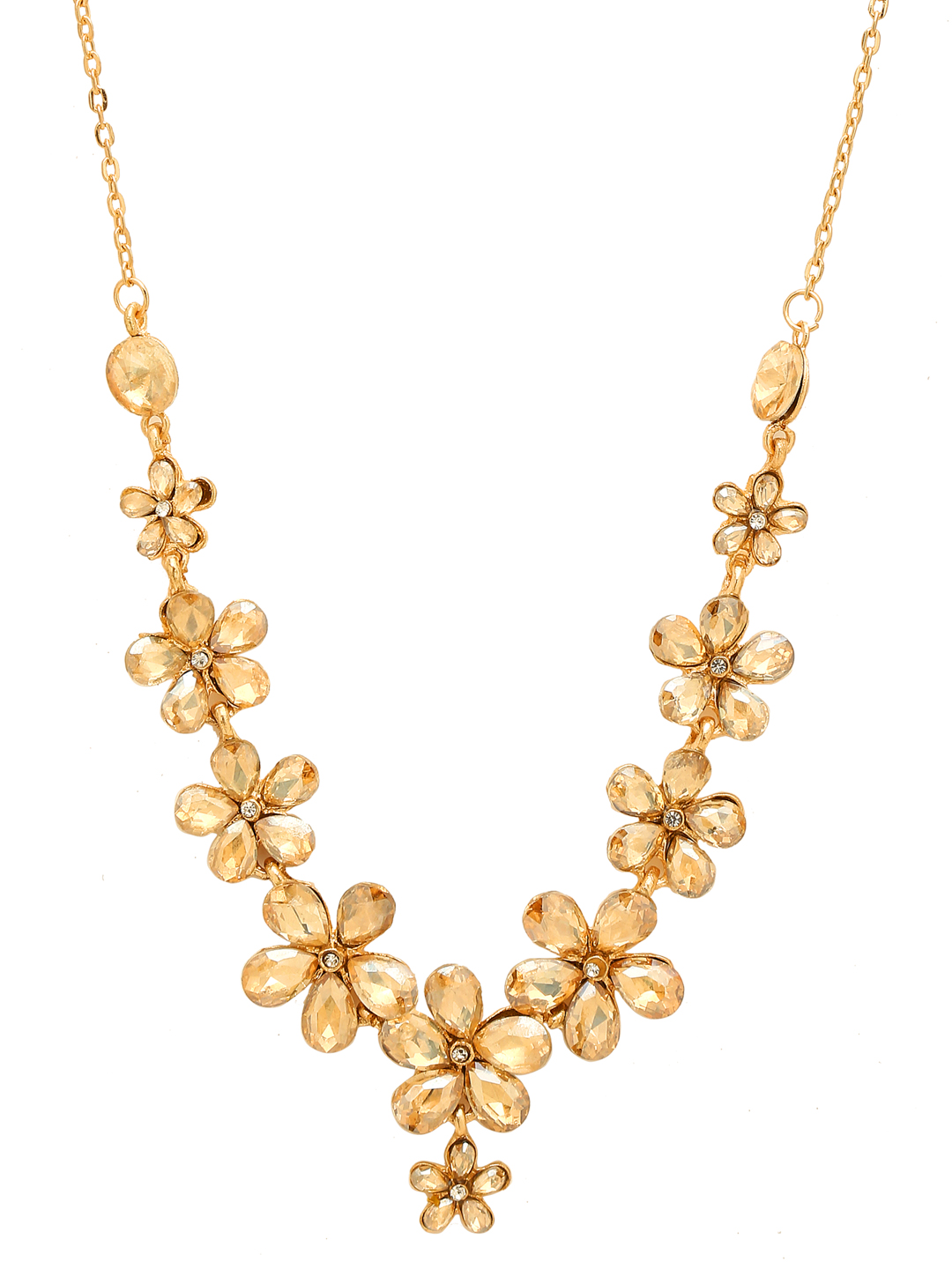 YouBella Gold-Plated Brown Floral Crystal Studded & Beaded Jewellery Set