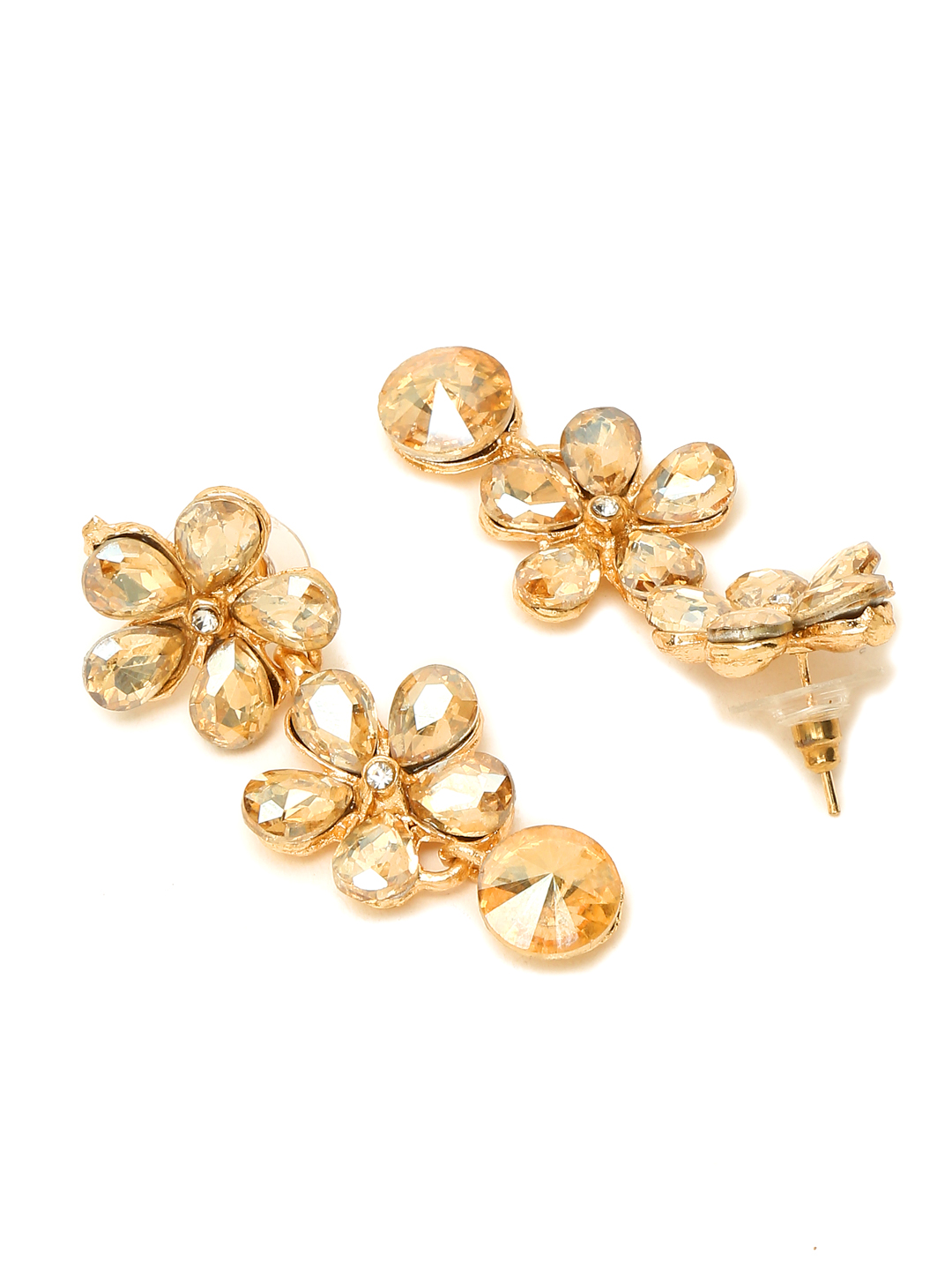 YouBella Gold-Plated Brown Floral Crystal Studded & Beaded Jewellery Set
