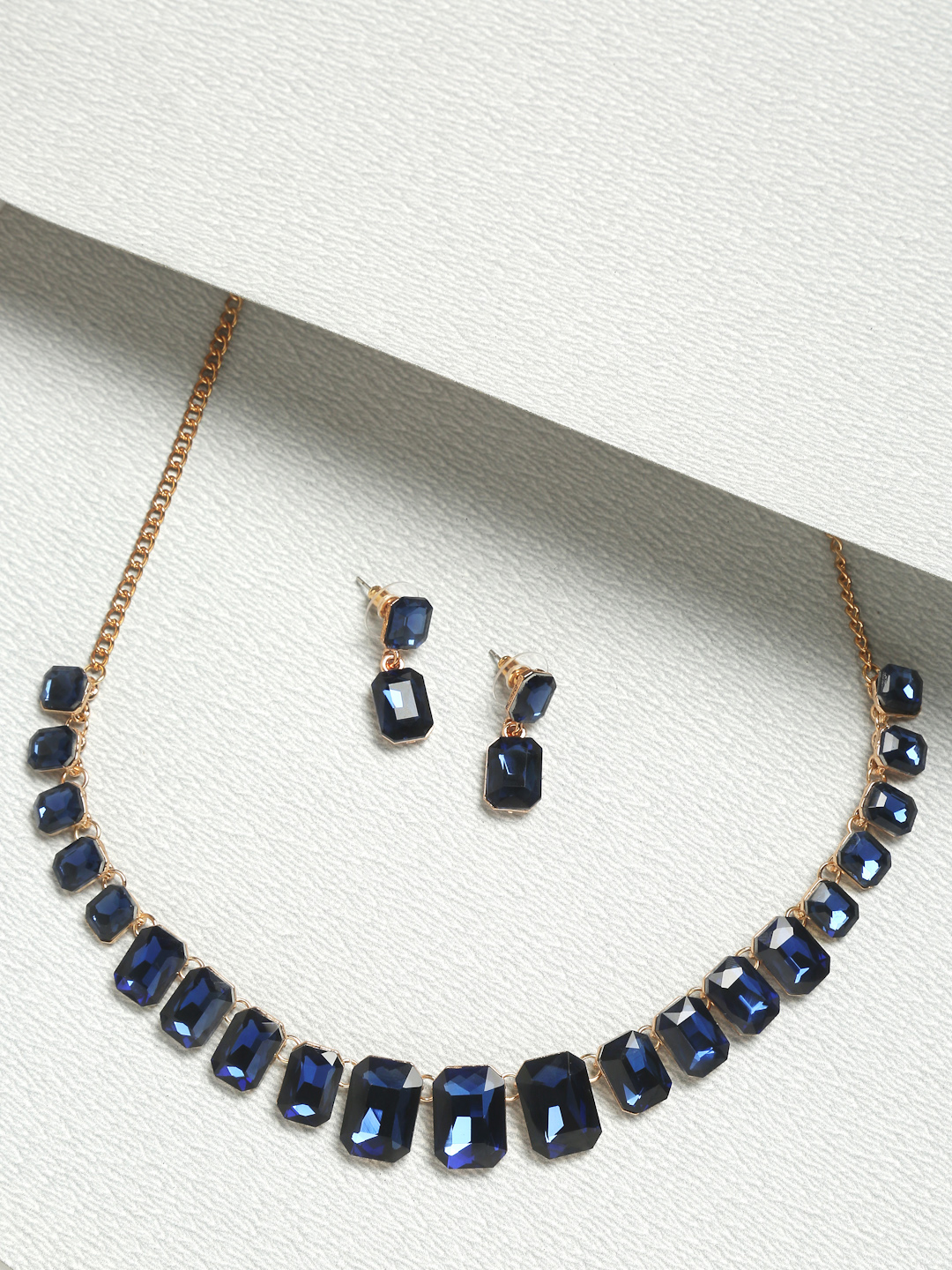 YouBella Gold-Plated & Navy Stone-Studded Jewellery Set