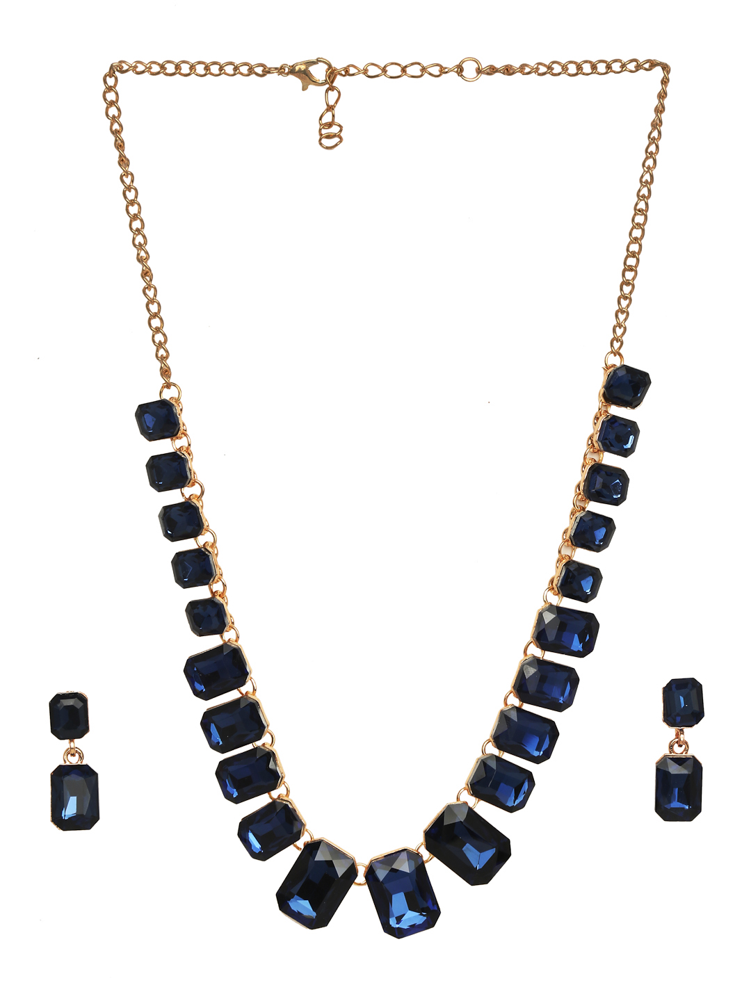 YouBella Gold-Plated & Navy Stone-Studded Jewellery Set