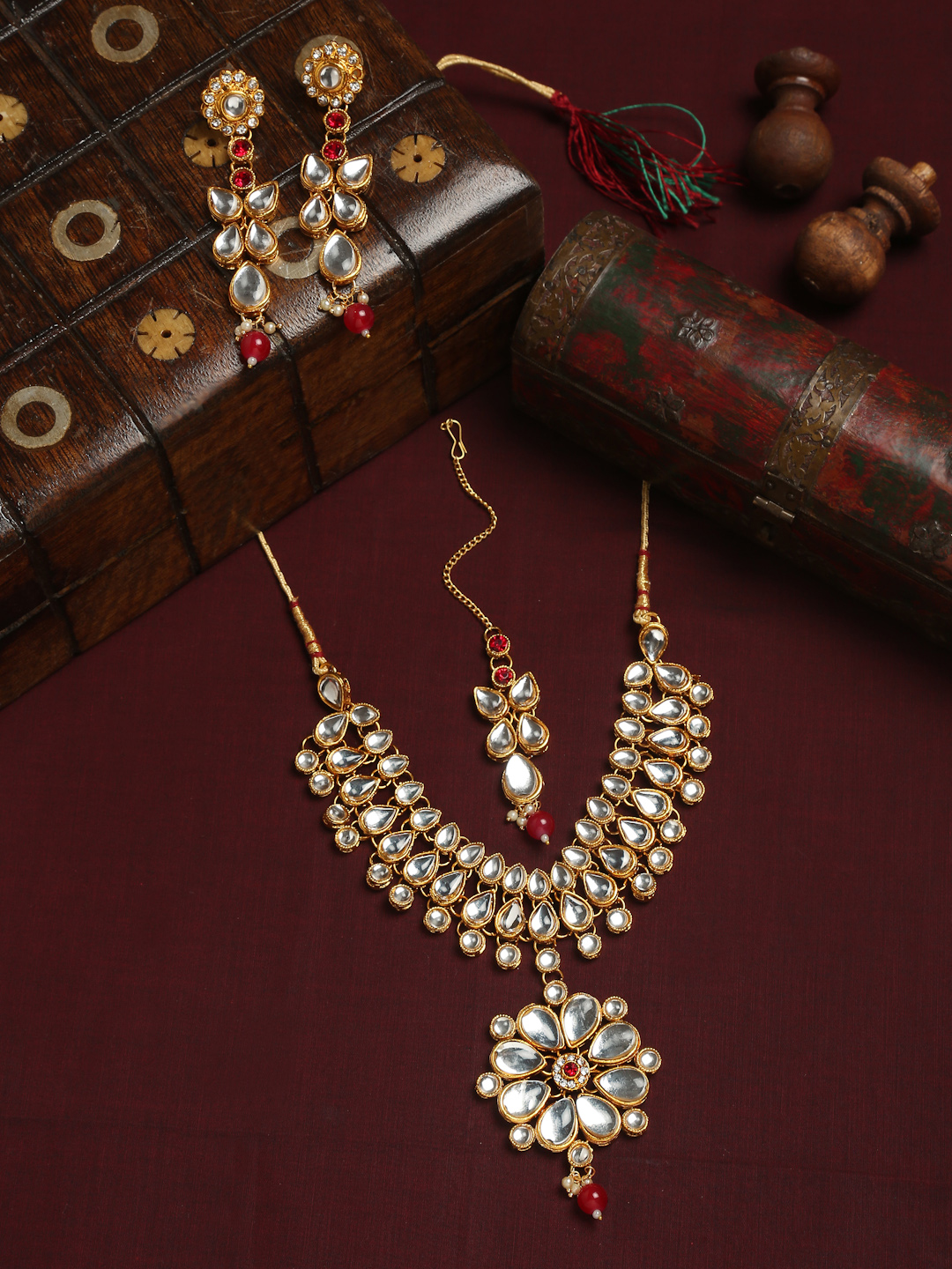YouBella Gold-Plated White Kundan-Studded Jewellery Set