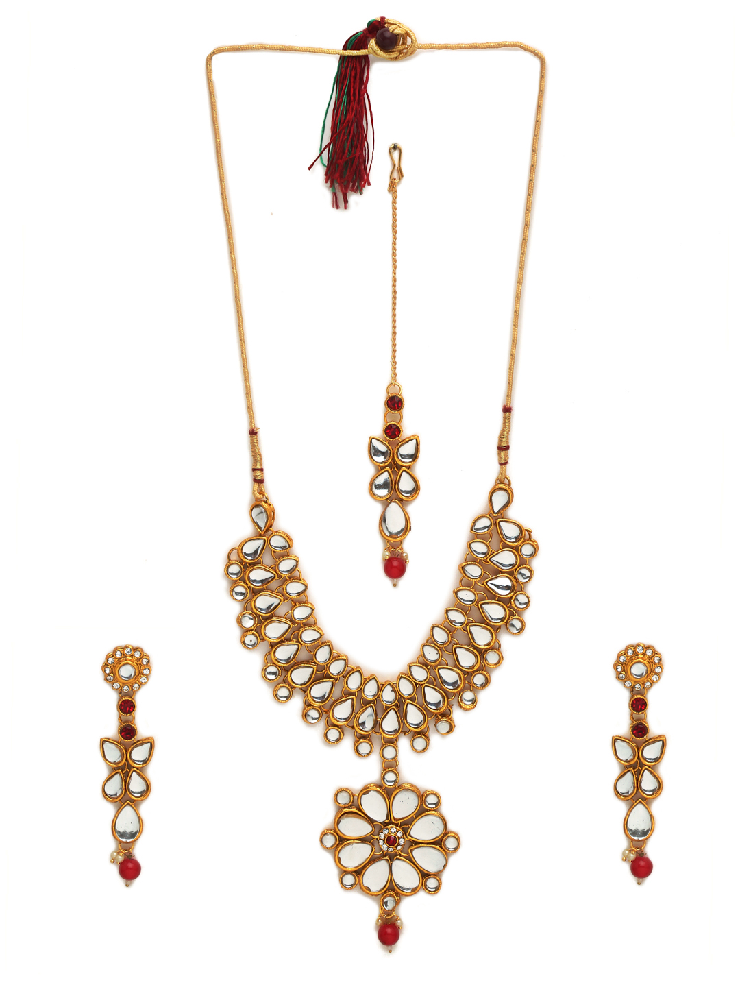 YouBella Gold-Plated White Kundan-Studded Jewellery Set