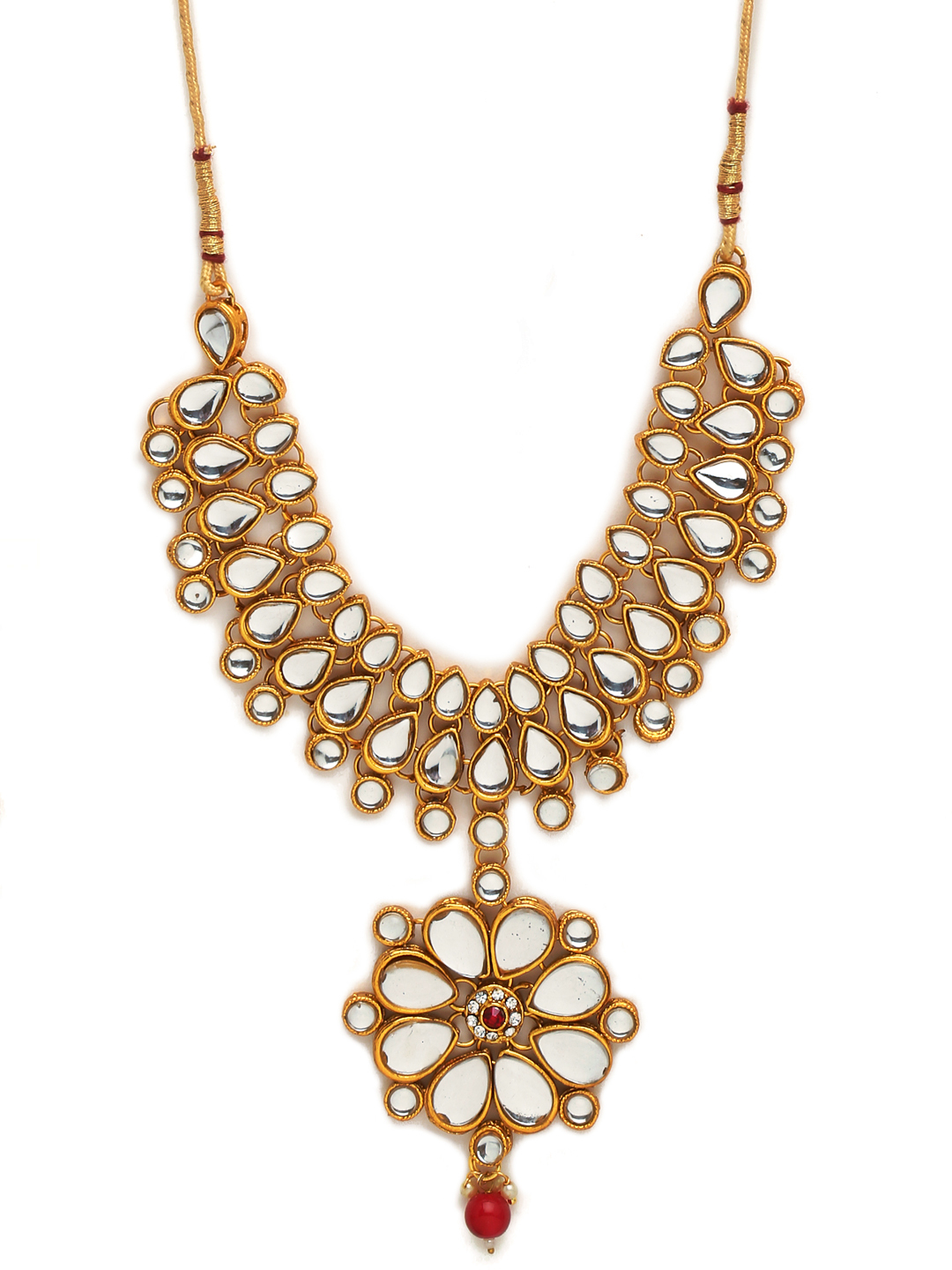 YouBella Gold-Plated White Kundan-Studded Jewellery Set