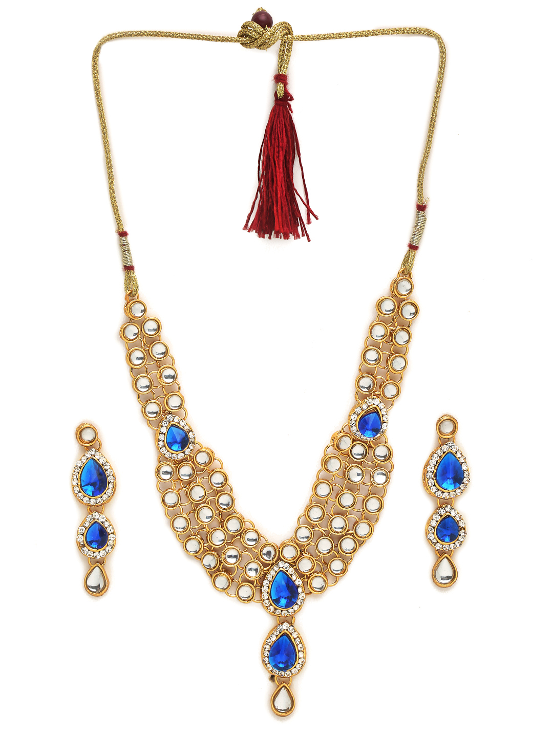 YouBella Gold-Plated & Blue Stone Studded Jewellery Set