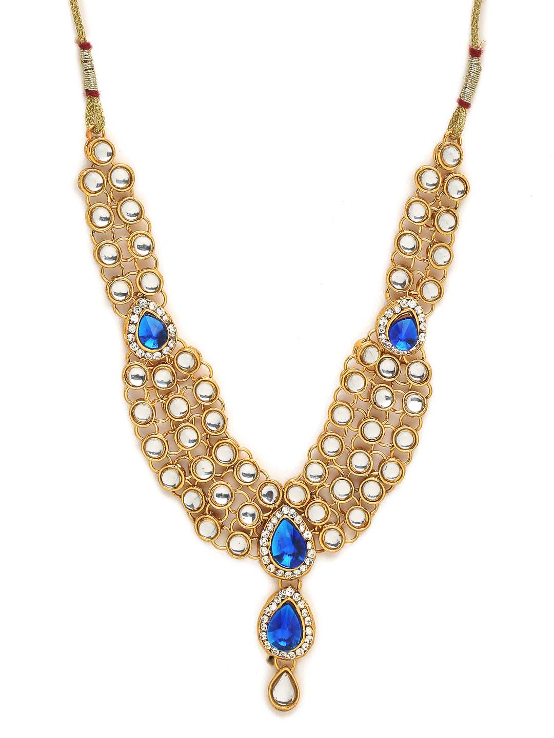 YouBella Gold-Plated & Blue Stone Studded Jewellery Set