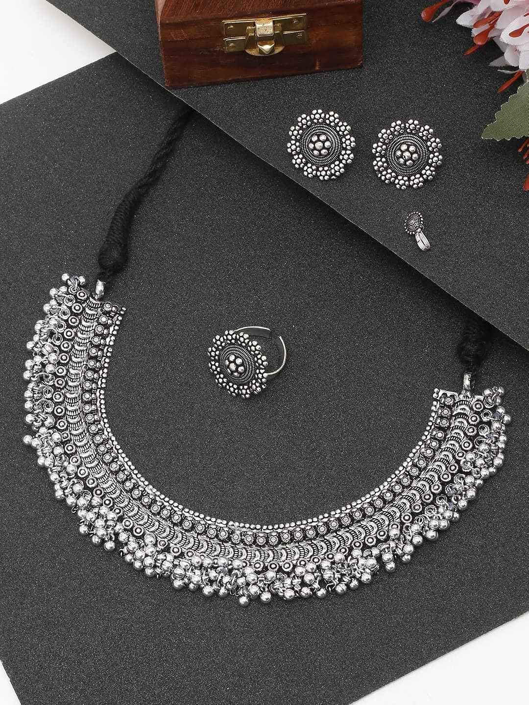 YouBella Silver-Plated Jewellery Set for Girls and Women (Silver) (YBNK_50346)