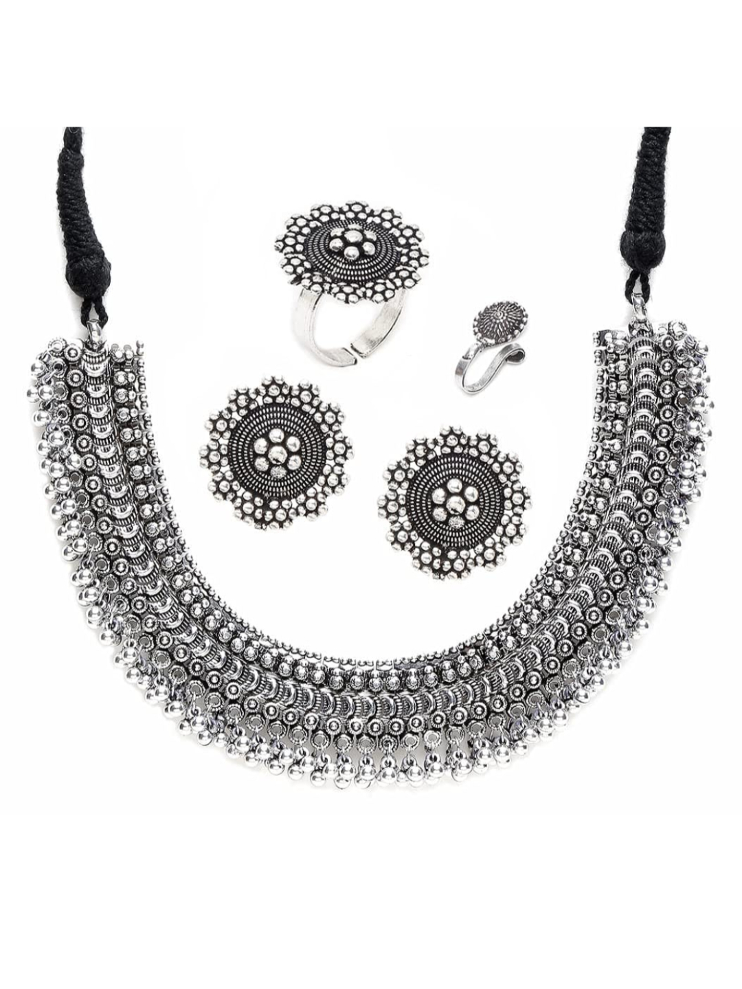 YouBella Silver-Plated Jewellery Set for Girls and Women (Silver) (YBNK_50346)