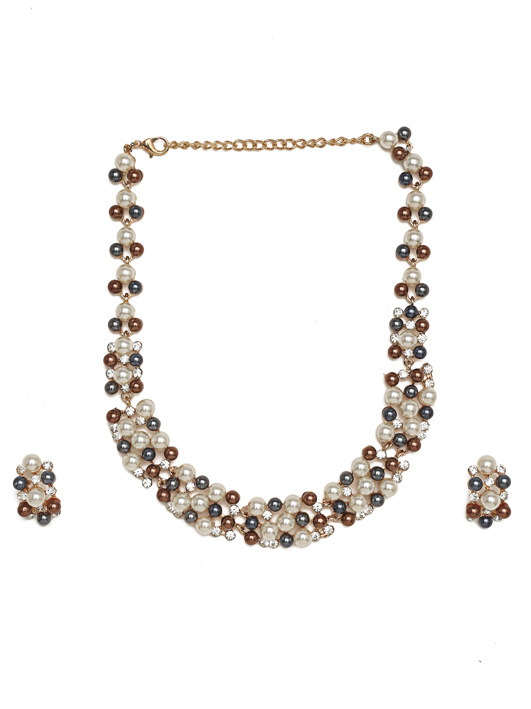 YouBella Gold-Plated Brown & White Stone-Studded Jewellery Set