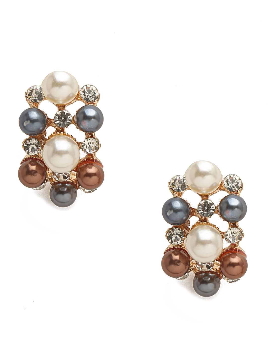 YouBella Gold-Plated Brown & White Stone-Studded Jewellery Set