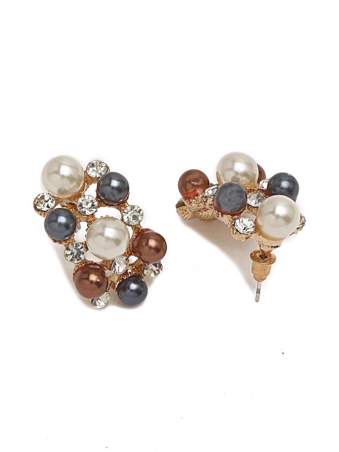 YouBella Gold-Plated Brown & White Stone-Studded Jewellery Set