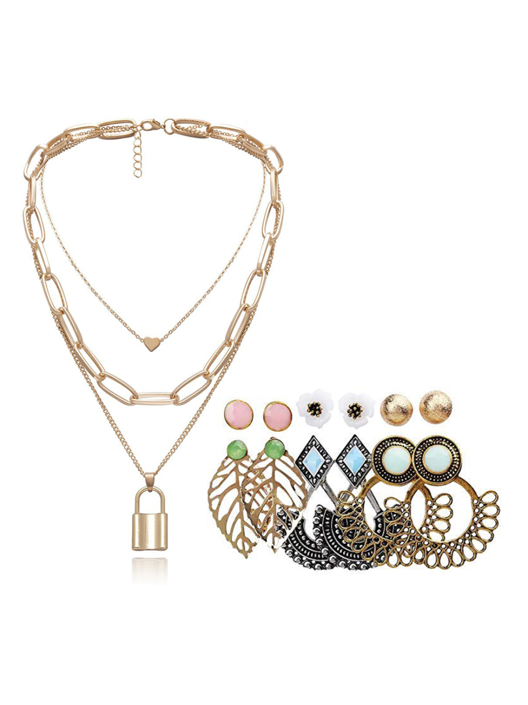 YouBella Women Fashion Stylish and Trendy  Jewellery Set Combo of 6 set of Earrings and Chain for Women and Girls