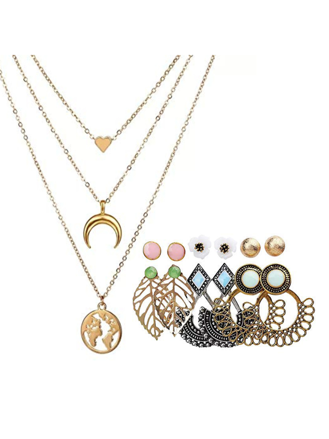 YouBella Women Fashion Stylish and Trendy  Jewellery Set Combo of 6 set of Earrings and Chain for Women and Girls
