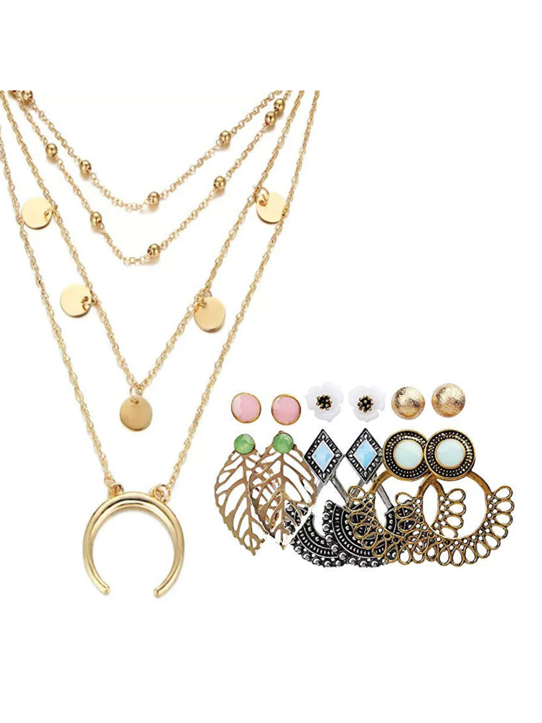 YouBella Women Fashion Stylish and Trendy  Jewellery Set Combo of 6 set of Earrings and Chain for Women and Girls