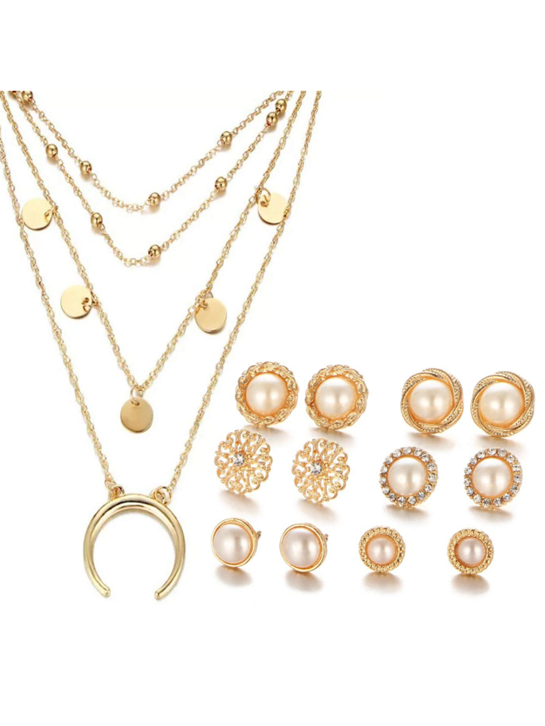 YouBella Women Fashion Stylish and Trendy  Jewellery Set Combo of 6 set of Earrings and Chain for Women and Girls