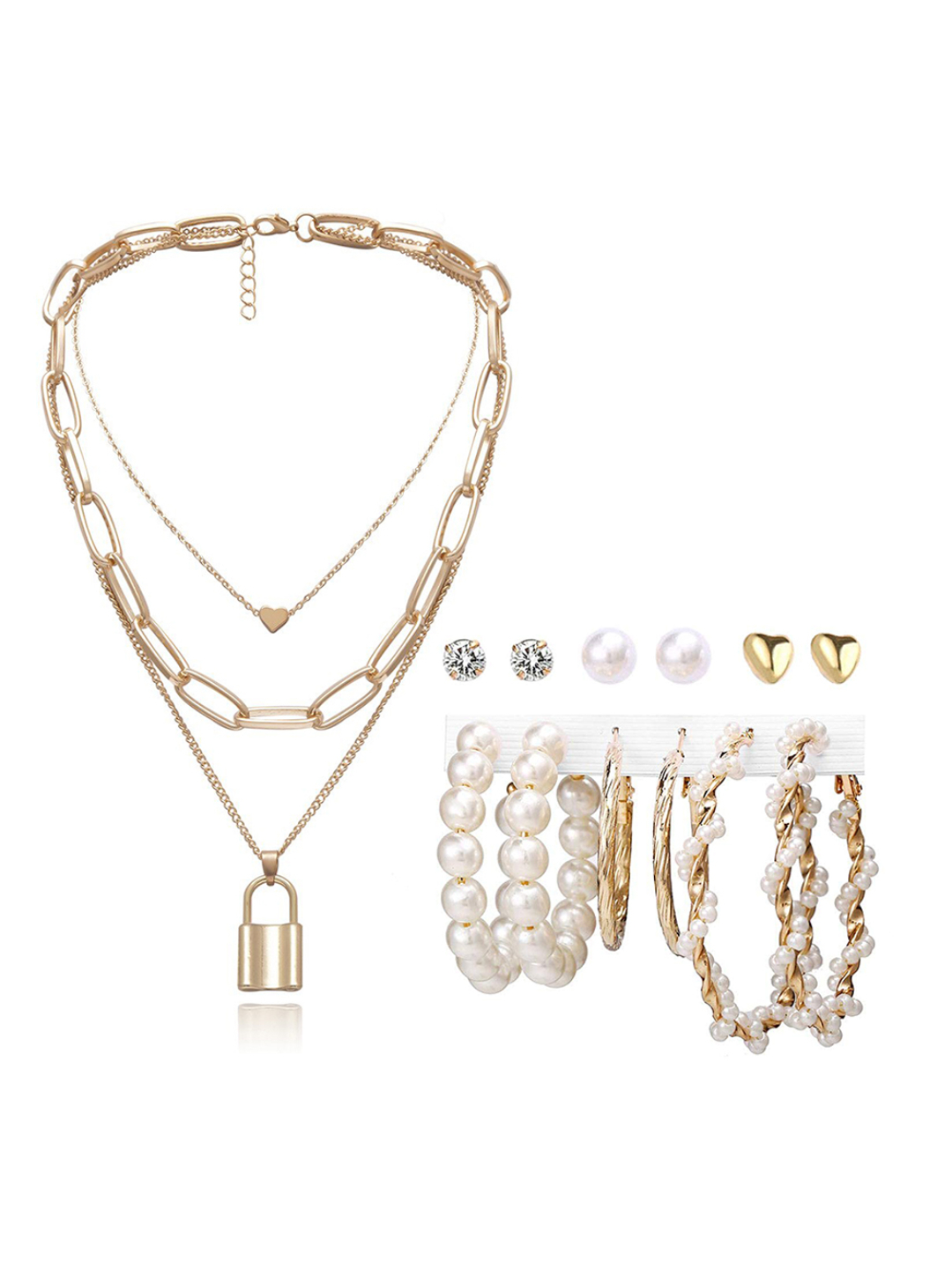 YouBella Women Fashion Stylish and Trendy  Jewellery Set Combo of 6 set of Earrings and Chain for Women and Girls