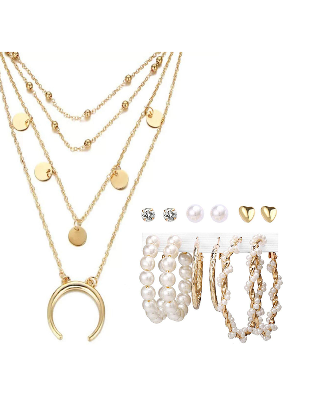 YouBella Women Fashion Stylish and Trendy  Jewellery Set Combo of 6 set of Earrings and Chain for Women and Girls