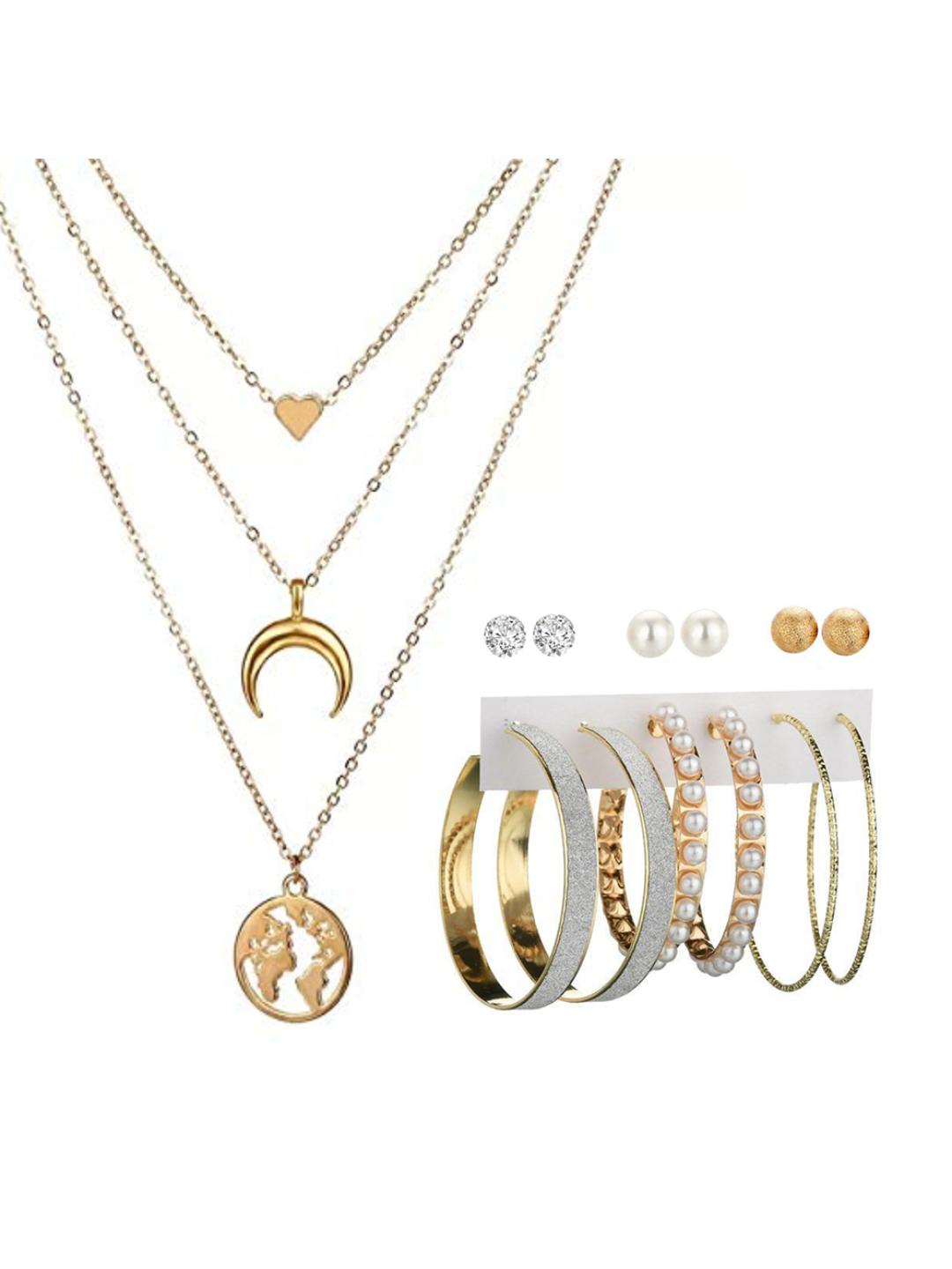 YouBella Women Fashion Stylish and Trendy  Jewellery Set Combo of 6 set of Earrings and Chain for Women and Girls