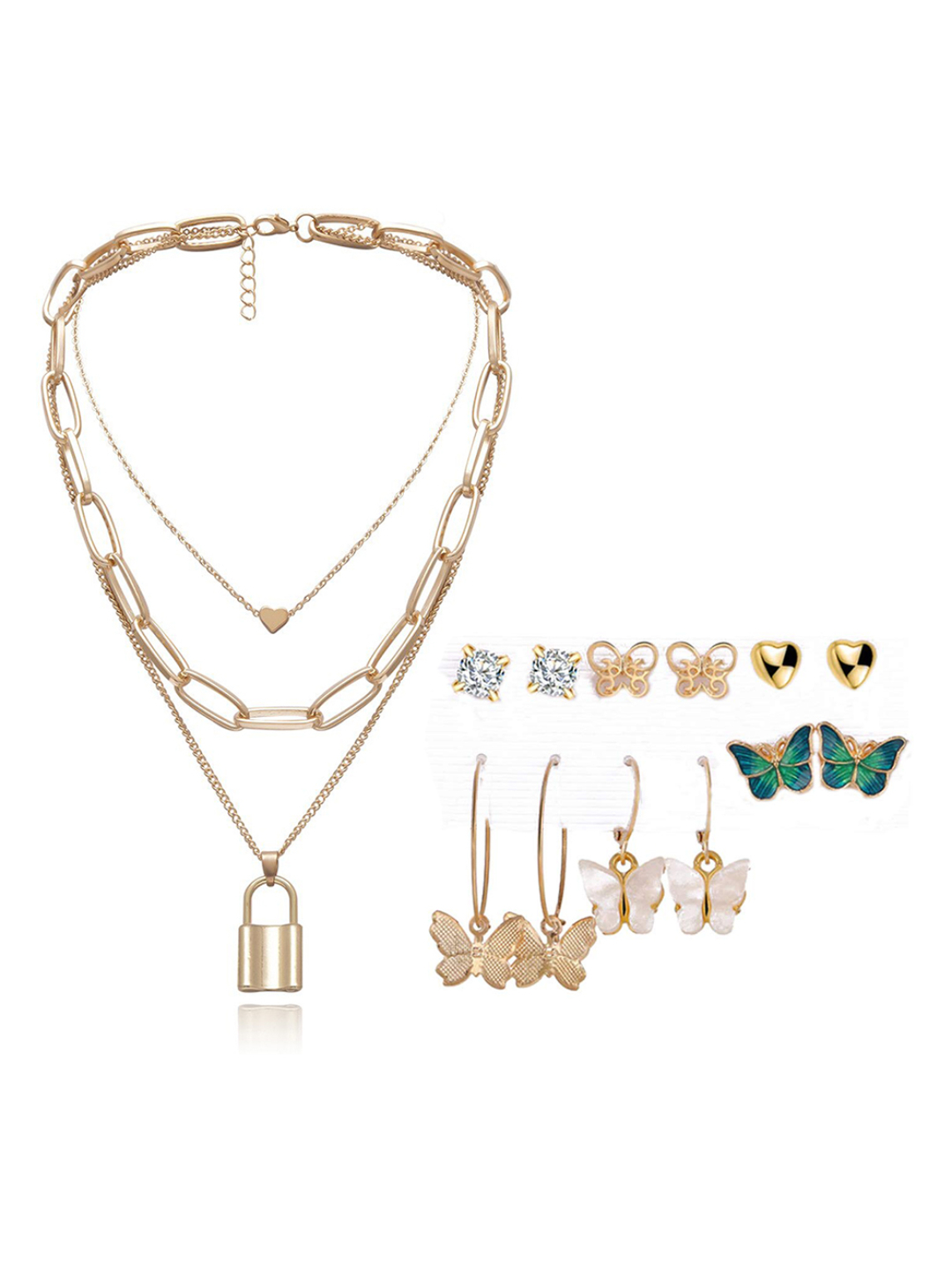 YouBella Women Fashion Stylish and Trendy  Jewellery Set Combo of 6 set of Earrings and Chain for Women and Girls