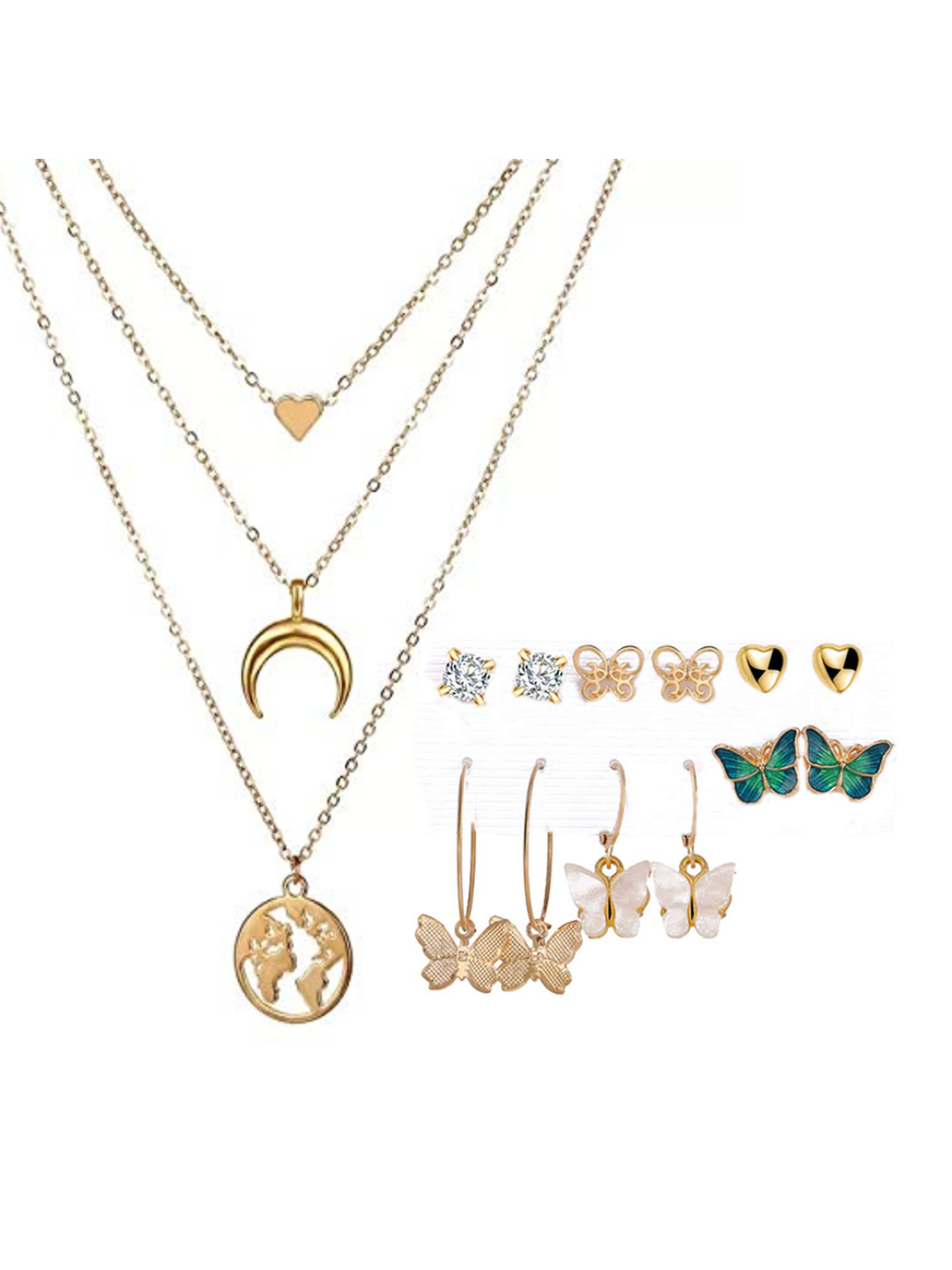 YouBella Women Fashion Stylish and Trendy  Jewellery Set Combo of 6 set of Earrings and Chain for Women and Girls