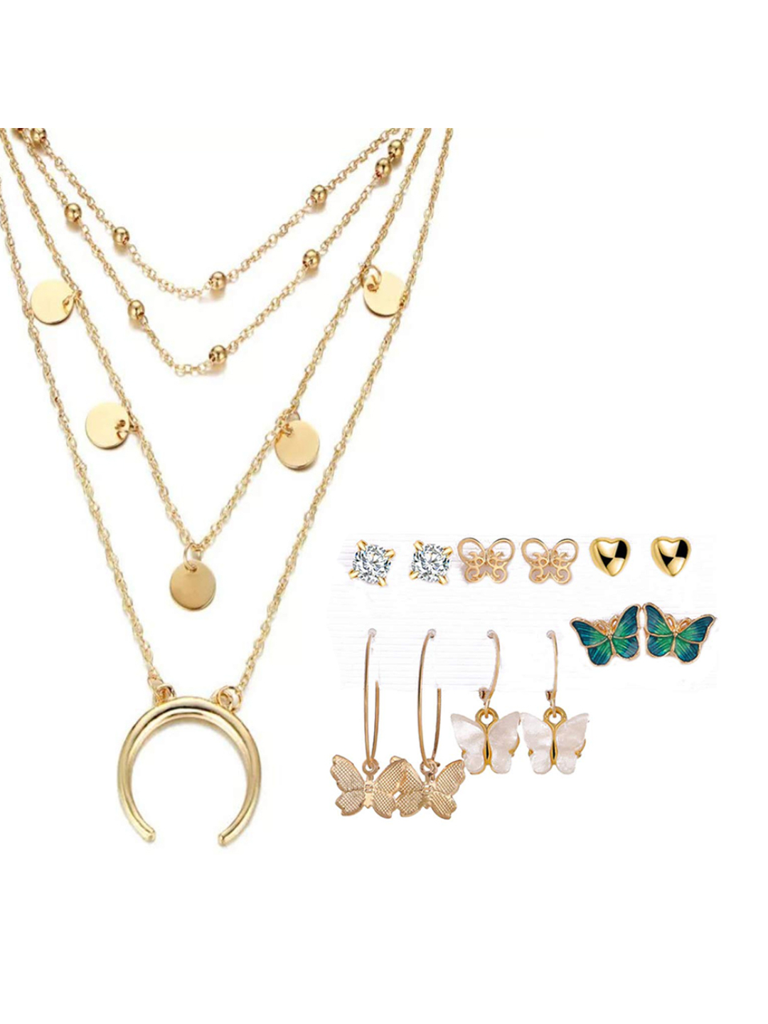 YouBella Women Fashion Stylish and Trendy  Jewellery Set Combo of 6 set of Earrings and Chain for Women and Girls
