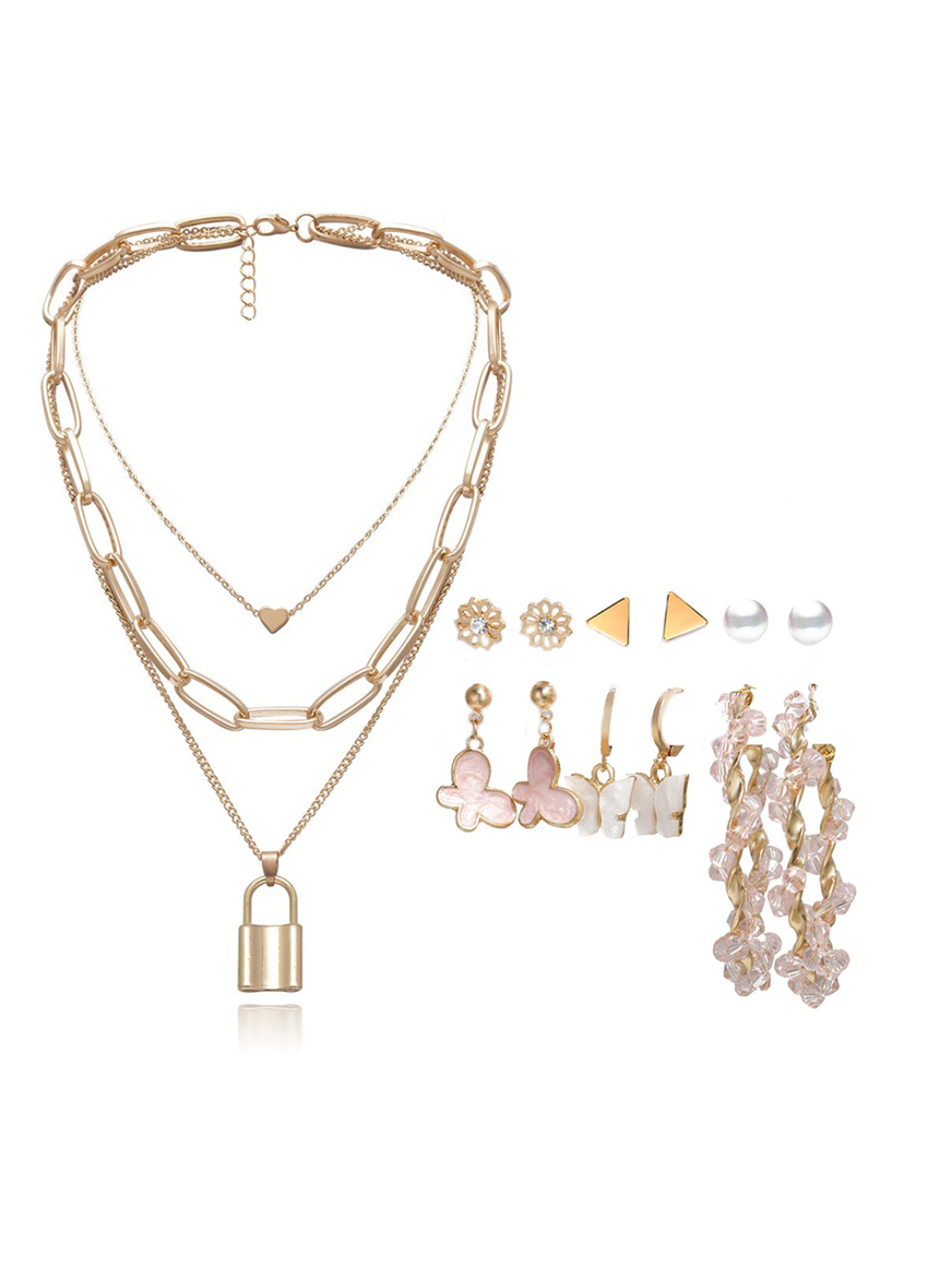 YouBella Women Fashion Stylish and Trendy  Jewellery Set Combo of 6 set of Earrings and Chain for Women and Girls