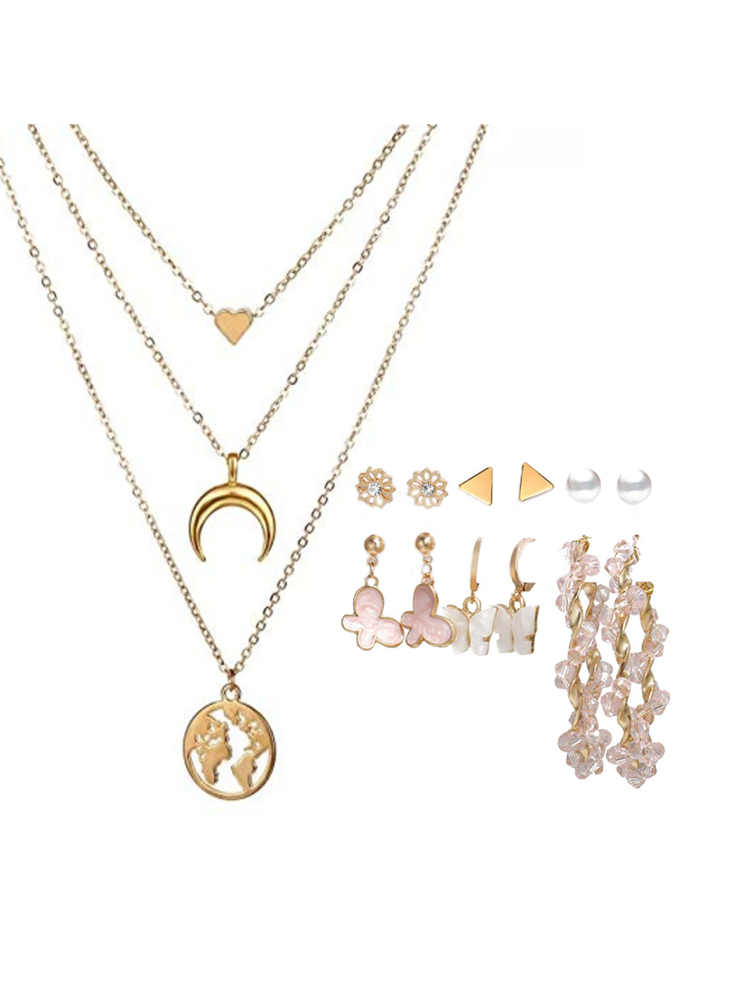 YouBella Women Fashion Stylish and Trendy  Jewellery Set Combo of 6 set of Earrings and Chain for Women and Girls