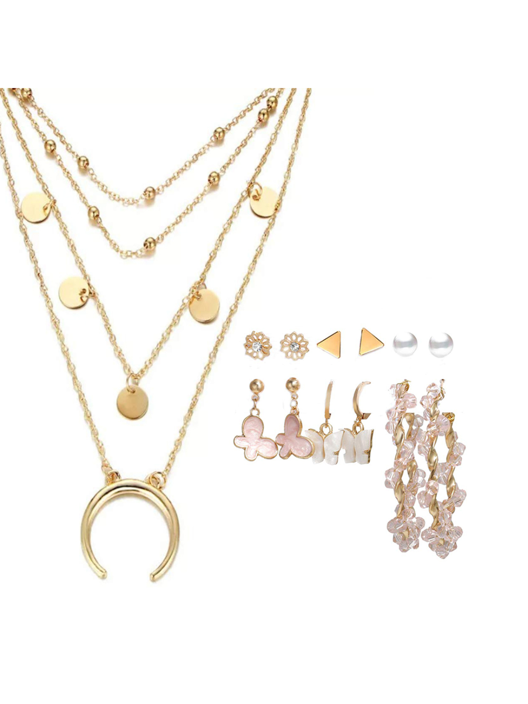 YouBella Women Fashion Stylish and Trendy  Jewellery Set Combo of 6 set of Earrings and Chain for Women and Girls
