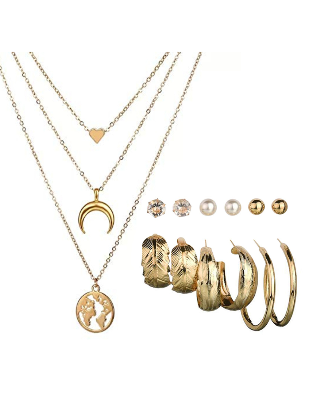 YouBella Women Fashion Stylish and Trendy  Jewellery Set Combo of 6 set of Earrings and Chain for Women and Girls