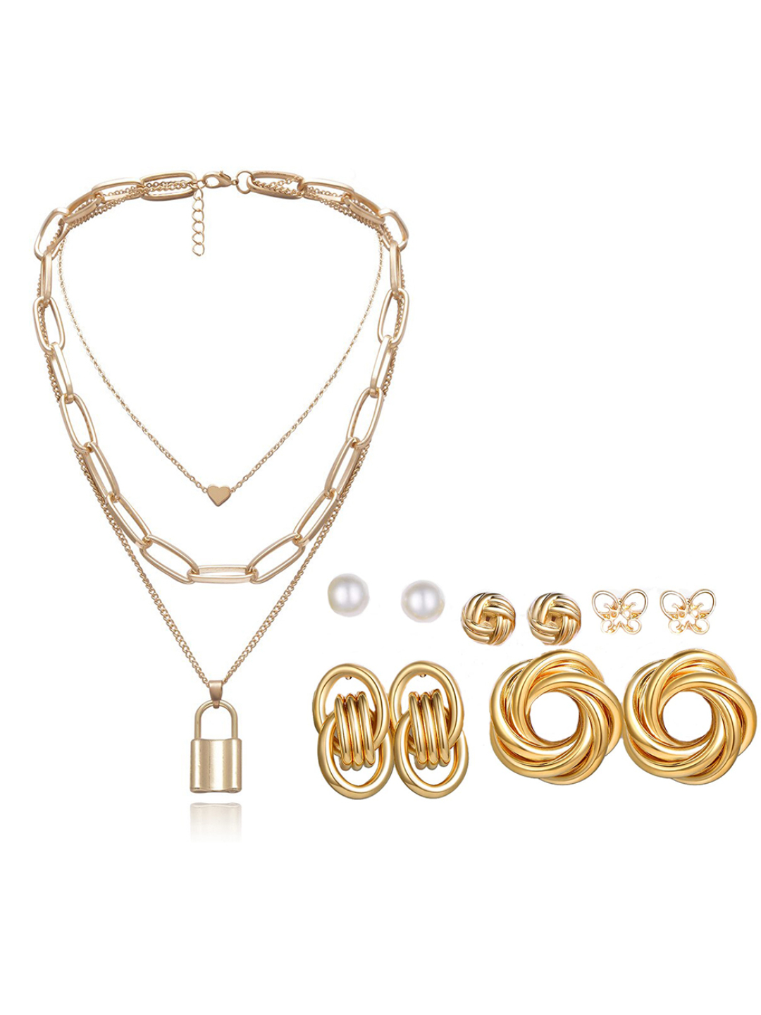 YouBella Women Fashion Stylish and Trendy  Jewellery Set Combo of 5 set of Earrings and Chain for Women and Girls