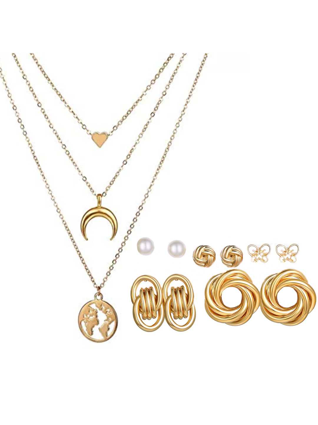 YouBella Women Fashion Stylish and Trendy  Jewellery Set Combo of 5 set of Earrings and Chain for Women and Girls