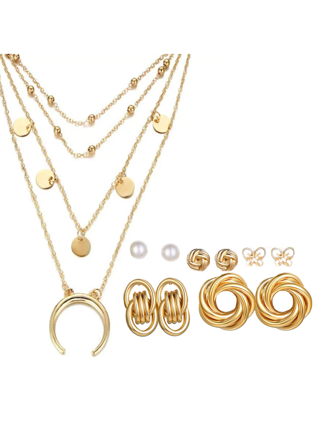 YouBella Women Fashion Stylish and Trendy  Jewellery Set Combo of 5 set of Earrings and Chain for Women and Girls