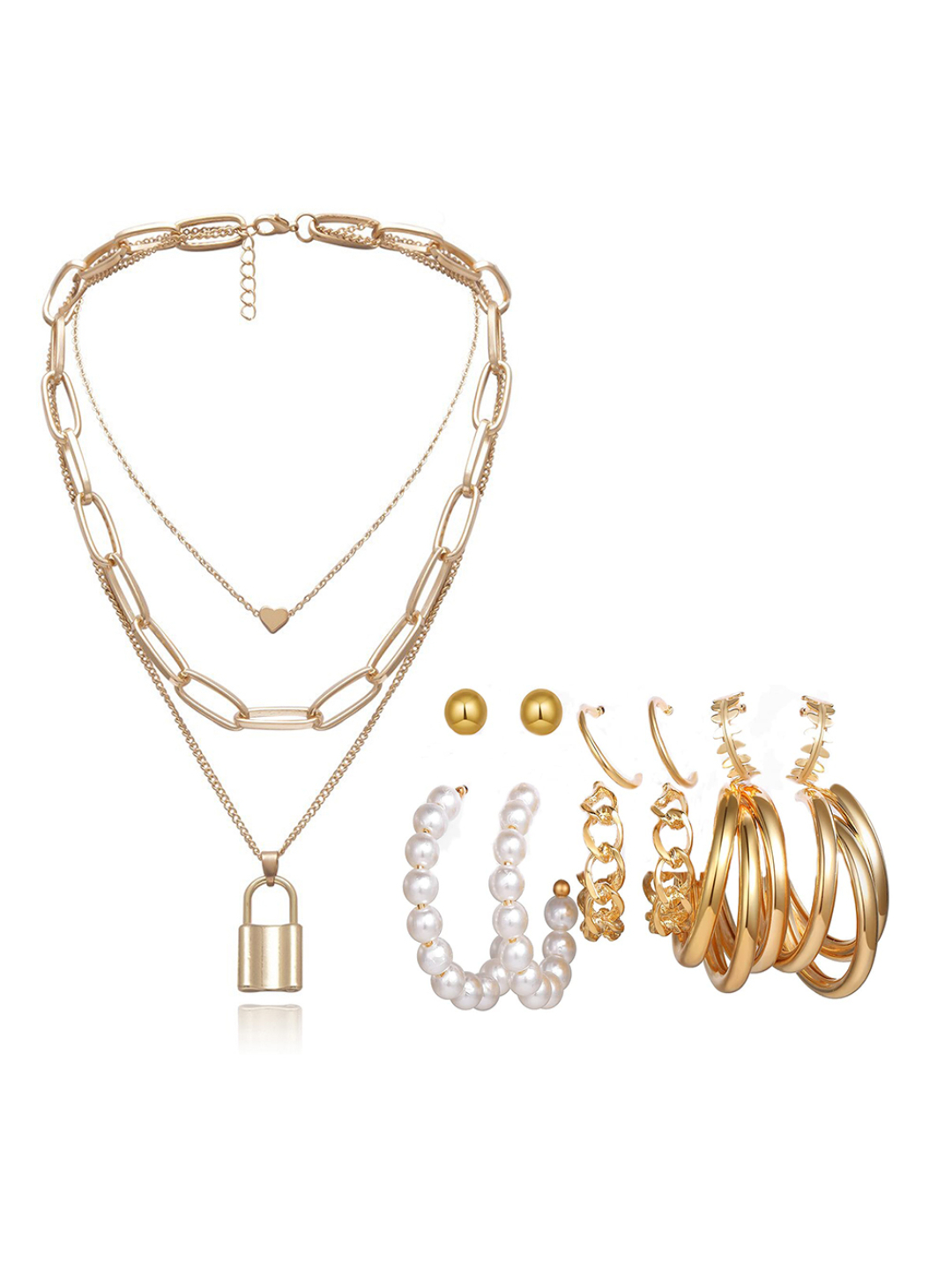YouBella Women Fashion Stylish and Trendy  Jewellery Set Combo of 6 set of Earrings and Chain for Women and Girls