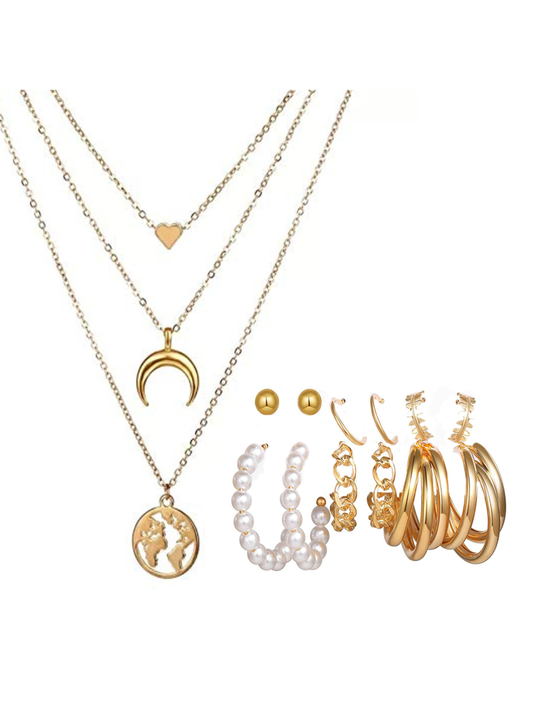 YouBella Women Fashion Stylish and Trendy  Jewellery Set Combo of 6 set of Earrings and Chain for Women and Girls