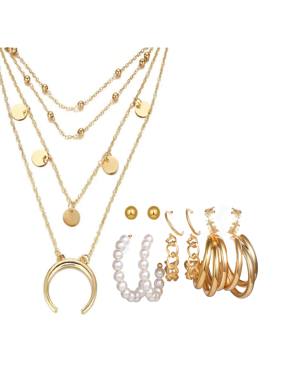 YouBella Women Fashion Stylish and Trendy  Jewellery Set Combo of 6 set of Earrings and Chain for Women and Girls