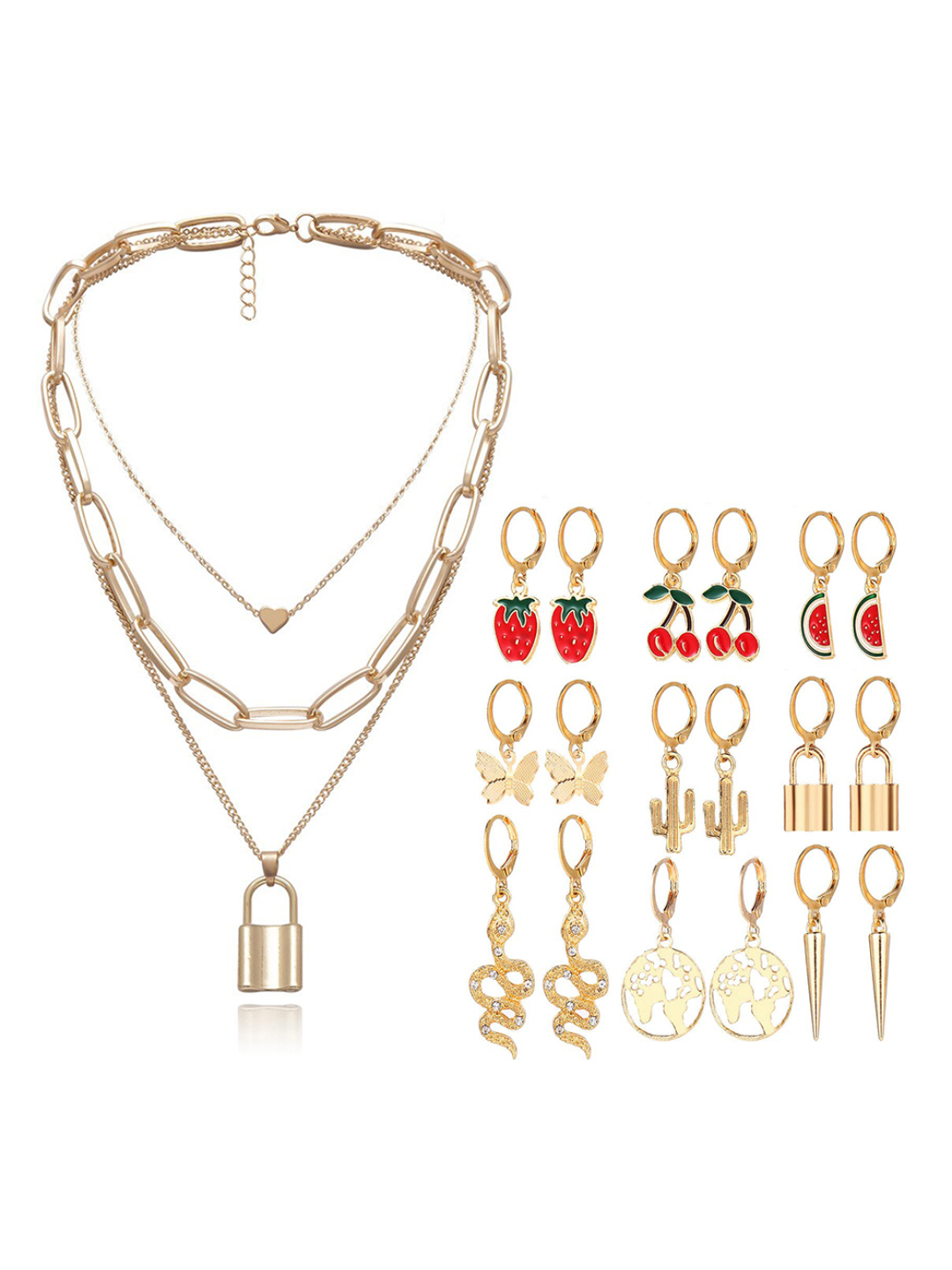 YouBella Women Fashion Stylish and Trendy  Jewellery Set Combo of 9 set of Earrings and Chain for Women and Girls