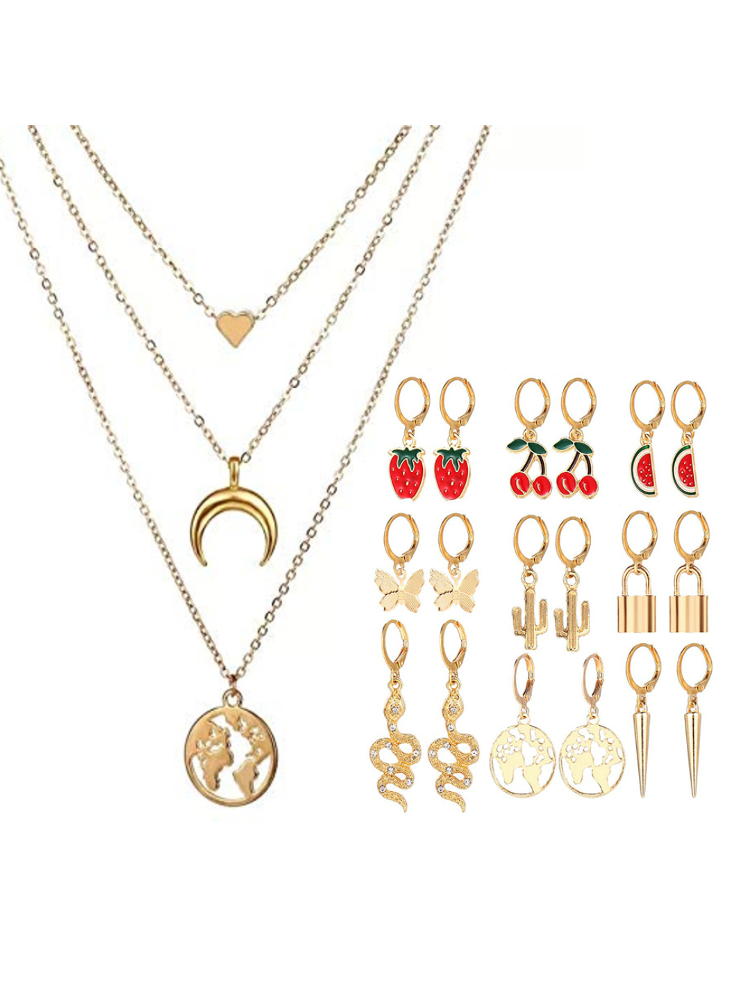 YouBella Women Fashion Stylish and Trendy  Jewellery Set Combo of 9 set of Earrings and Chain for Women and Girls