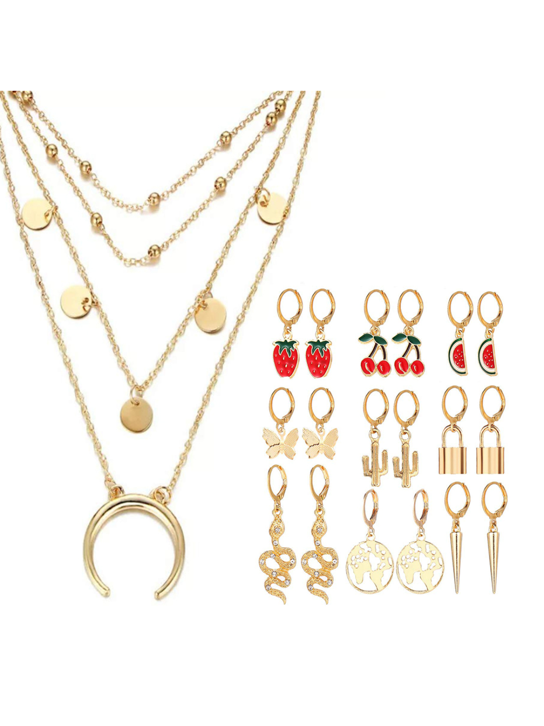 YouBella Women Fashion Stylish and Trendy  Jewellery Set Combo of 9 set of Earrings and Chain for Women and Girls