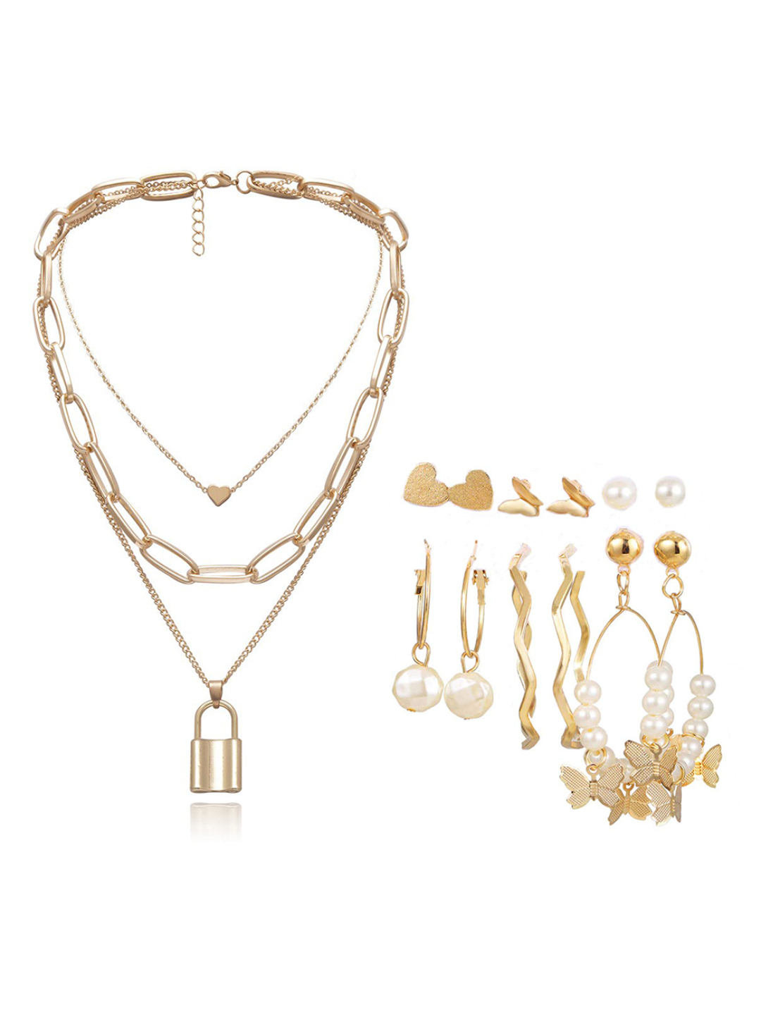 YouBella Women Fashion Stylish and Trendy  Jewellery Set Combo of 6 set of Earrings and Chain for Women and Girls